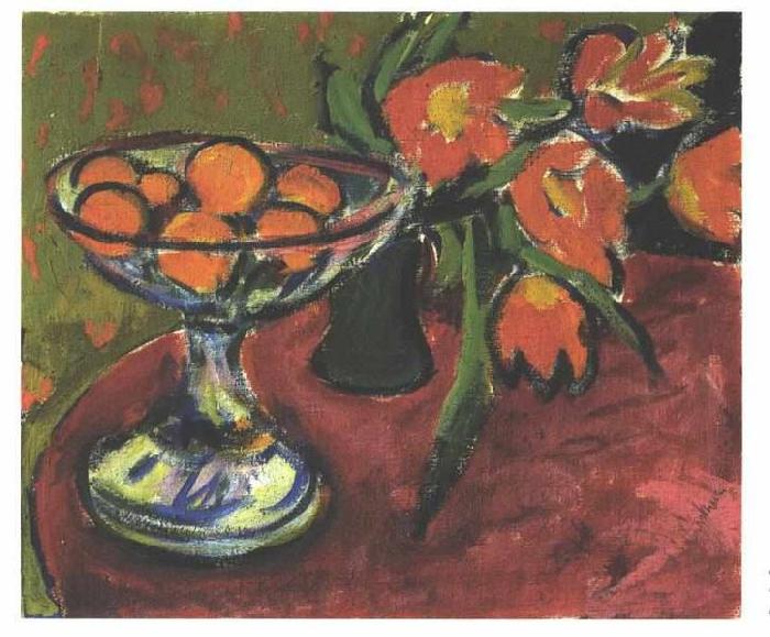 Ernst Ludwig Kirchner Stil live with tulips and oranges Sweden oil painting art